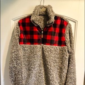 S/M Buffalo Plaid Grey Sherpa Pullover